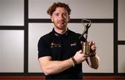 12 June 2025; PwC GAA/GPA Player of the Month for May in hurling Cian Lynch of Limerick with his award at the PwC offices in Limerick today. Photo by Shauna Clinton/Sportsfile