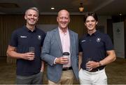 12 June 2025; President of the Olympic Federation of Ireland Lochlan Walsh with Irish Olympians Thomas Barr, left, and Fintan McCarthy during the annual Team Ireland Olympic Golf Fundraiser at The K Club in Kildare in support of the Make a Difference fund, helping athletes pursue their sporting dreams. Photo by Matt Browne/Sportsfile