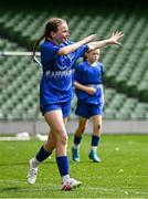 11 June 2025; Ruby Finnigan of St Patrick’s NS, Diswellstown, Dublin, celebrates after scoring a goal during the FAI Primary 5s Finals Day at the Aviva Stadium in Dublin. Photo by Seb Daly/Sportsfile