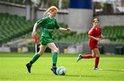 11 June 2025; Sarah Ní Chonaill of Gaelscoil Mhic Amhlaigh, Gaillimh, during the FAI Primary 5s Finals Day at the Aviva Stadium in Dublin. Photo by Seb Daly/Sportsfile