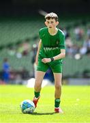 11 June 2025; Cillian Keating of Scoil Íosa, Oranmore, Galway, during the FAI Primary 5s Finals Day at the Aviva Stadium in Dublin. Photo by Seb Daly/Sportsfile