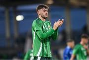 10 June 2025; Conor Bradley of Northern Ireland during the International Friendly between Northern Ireland and Iceland at Clearer Twist National Football Stadium at Windsor Park in Belfast. Photo by Ramsey Cardy/Sportsfile