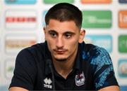 9 June 2025; Seid Korac during a Luxembourg press conference at the Stade de Luxembourg in Luxembourg. Photo by Stephen McCarthy/Sportsfile