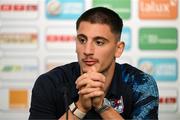 9 June 2025; Seid Korac during a Luxembourg press conference at the Stade de Luxembourg in Luxembourg. Photo by Stephen McCarthy/Sportsfile