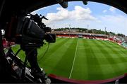 13 June 2025; A general view of Tolka Park from the television gantry before the SSE Airtricity Men's Premier Division match between Shelbourne and Shamrock Rovers at Tolka Park in Dublin. Photo by Stephen McCarthy/Sportsfile