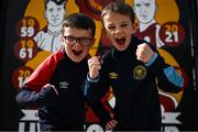 13 June 2025; St Patrick's Athletic supporters Harley, left, and Dawson Kessy before the SSE Airtricity Men's Premier Division match between St Patrick's Athletic and Drogheda United at Richmond Park in Dublin. Photo by Shauna Clinton/Sportsfile