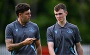 13 June 2025; Drogheda United goalkeeper Jack Brady, left, speaks to team-mate Kieran Cruise before the SSE Airtricity Men's Premier Division match between St Patrick's Athletic and Drogheda United at Richmond Park in Dublin. Photo by Shauna Clinton/Sportsfile