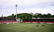 13 June 2025; Galway United players walk the pitch before the SSE Airtricity Men's Premier Division match between Derry City and Galway United at The Ryan McBride Brandywell Stadium in Derry. Photo by Ramsey Cardy/Sportsfile