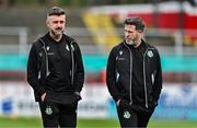 13 June 2025; Shamrock Rovers sporting director Stephen McPhail, left, and Shamrock Rovers manager Stephen Bradley before the SSE Airtricity Men's Premier Division match between Shelbourne and Shamrock Rovers at Tolka Park in Dublin. Photo by Sam Barnes/Sportsfile