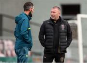 13 June 2025; Mark McNulty of Cork City, left, with Bohemians manager Alan Reynolds before the SSE Airtricity Men's Premier Division match between Cork City and Bohemians at Turner's Cross in Cork. Photo by Michael P Ryan/Sportsfile