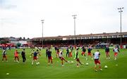 13 June 2025; Shelbourne players warm up before the SSE Airtricity Men's Premier Division match between Shelbourne and Shamrock Rovers at Tolka Park in Dublin. Photo by Stephen McCarthy/Sportsfile