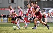 13 June 2025; Danny Mullen of Derry City in action against Edward McCarthy of Galway United during the SSE Airtricity Men's Premier Division match between Derry City and Galway United at The Ryan McBride Brandywell Stadium in Derry. Photo by Ramsey Cardy/Sportsfile