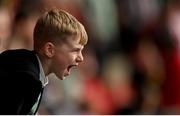 13 June 2025; A Derry City supporter during the SSE Airtricity Men's Premier Division match between Derry City and Galway United at The Ryan McBride Brandywell Stadium in Derry. Photo by Ramsey Cardy/Sportsfile