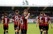 13 June 2025; Archie Meekison of Bohemians, centre,  celebrates after scoring his side's first goal during the SSE Airtricity Men's Premier Division match between Cork City and Bohemians at Turner's Cross in Cork. Photo by Michael P Ryan/Sportsfile
