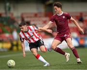 13 June 2025; Adam O'Reilly of Derry City in action against Patrick Hickey of Galway United during the SSE Airtricity Men's Premier Division match between Derry City and Galway United at The Ryan McBride Brandywell Stadium in Derry. Photo by Ramsey Cardy/Sportsfile
