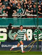 13 June 2025; Daniel Cleary of Shamrock Rovers celebrates after scoring his side's first goal during the SSE Airtricity Men's Premier Division match between Shelbourne and Shamrock Rovers at Tolka Park in Dublin. Photo by Sam Barnes/Sportsfile