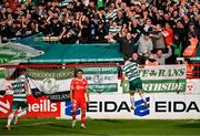 13 June 2025; Daniel Cleary of Shamrock Rovers celebrates after scoring his side's first goal during the SSE Airtricity Men's Premier Division match between Shelbourne and Shamrock Rovers at Tolka Park in Dublin. Photo by Sam Barnes/Sportsfile
