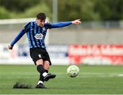 13 June 2025; Oisin Duffy attempts a shot on goal during the SSE Airtricity Men's First Division match between Athlone Town and Kerry at Athlone Town Stadium in Westmeath. Photo by Thomas Flinkow/Sportsfile