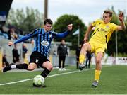 13 June 2025; Oisin Duffy in action against Ronan Teahan of Kerry during the SSE Airtricity Men's First Division match between Athlone Town and Kerry at Athlone Town Stadium in Westmeath. Photo by Thomas Flinkow/Sportsfile