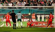 13 June 2025; Sean Gannon of Shelbourne clears theball off the goal line during the SSE Airtricity Men's Premier Division match between Shelbourne and Shamrock Rovers at Tolka Park in Dublin. Photo by Sam Barnes/Sportsfile