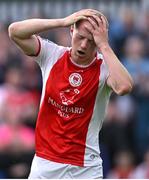 13 June 2025; Tom Grivosti of St Patrick's Athletic reacts to a missed opportunity during the SSE Airtricity Men's Premier Division match between St Patrick's Athletic and Drogheda United at Richmond Park in Dublin. Photo by Shauna Clinton/Sportsfile