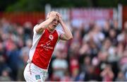 13 June 2025; Tom Grivosti of St Patrick's Athletic reacts to a missed opportunity during the SSE Airtricity Men's Premier Division match between St Patrick's Athletic and Drogheda United at Richmond Park in Dublin. Photo by Shauna Clinton/Sportsfile