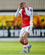 13 June 2025; Mason Melia of St Patrick's Athletic reacts to a missed opportunity during the SSE Airtricity Men's Premier Division match between St Patrick's Athletic and Drogheda United at Richmond Park in Dublin. Photo by Shauna Clinton/Sportsfile