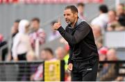 13 June 2025; Derry City manager Tiernan Lynch during the SSE Airtricity Men's Premier Division match between Derry City and Galway United at The Ryan McBride Brandywell Stadium in Derry. Photo by Ramsey Cardy/Sportsfile