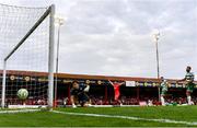 13 June 2025; Players from both side's, including Shamrock Rovers goalkeeper Ed McGinty, react as Josh Honohan of Shamrock Rovers scores an own goal during the SSE Airtricity Men's Premier Division match between Shelbourne and Shamrock Rovers at Tolka Park in Dublin. Photo by Sam Barnes/Sportsfile
