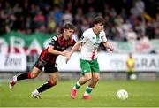 13 June 2025; Josh Fitzpatrick of Cork City in action against Niall Morahan of Bohemians during the SSE Airtricity Men's Premier Division match between Cork City and Bohemians at Turner's Cross in Cork. Photo by Michael P Ryan/Sportsfile