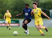 13 June 2025; Gideon Tetteh of Athlone Town in action against Oran Crowe of Kerry during the SSE Airtricity Men's First Division match between Athlone Town and Kerry at Athlone Town Stadium in Westmeath. Photo by Thomas Flinkow/Sportsfile