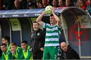 13 June 2025; Shamrock Rovers manager Stephen Bradley and Josh Honohan during the SSE Airtricity Men's Premier Division match between Shelbourne and Shamrock Rovers at Tolka Park in Dublin. Photo by Stephen McCarthy/Sportsfile