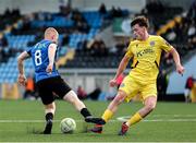 13 June 2025; Aaron Connolly of Athlone Town is fouled by Oran Crowe of Kerry during the SSE Airtricity Men's First Division match between Athlone Town and Kerry at Athlone Town Stadium in Westmeath. Photo by Thomas Flinkow/Sportsfile