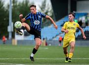 13 June 2025; Kailin Barlow in action against Sean McGrath of Kerry during the SSE Airtricity Men's First Division match between Athlone Town and Kerry at Athlone Town Stadium in Westmeath. Photo by Thomas Flinkow/Sportsfile