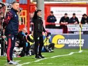 13 June 2025; Shamrock Rovers manager Stephen Bradley reacts during the SSE Airtricity Men's Premier Division match between Shelbourne and Shamrock Rovers at Tolka Park in Dublin. Photo by Sam Barnes/Sportsfile