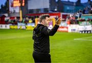 13 June 2025; Shamrock Rovers manager Stephen Bradley celebrates after the SSE Airtricity Men's Premier Division match between Shelbourne and Shamrock Rovers at Tolka Park in Dublin. Photo by Stephen McCarthy/Sportsfile
