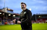 13 June 2025; Shamrock Rovers manager Stephen Bradley celebrates after the SSE Airtricity Men's Premier Division match between Shelbourne and Shamrock Rovers at Tolka Park in Dublin. Photo by Stephen McCarthy/Sportsfile