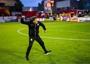 13 June 2025; Shamrock Rovers manager Stephen Bradley celebrates after the SSE Airtricity Men's Premier Division match between Shelbourne and Shamrock Rovers at Tolka Park in Dublin. Photo by Stephen McCarthy/Sportsfile