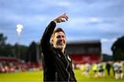 13 June 2025; Shamrock Rovers manager Stephen Bradley celebrates after the SSE Airtricity Men's Premier Division match between Shelbourne and Shamrock Rovers at Tolka Park in Dublin. Photo by Stephen McCarthy/Sportsfile