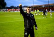 13 June 2025; Shamrock Rovers manager Stephen Bradley celebrates after the SSE Airtricity Men's Premier Division match between Shelbourne and Shamrock Rovers at Tolka Park in Dublin. Photo by Stephen McCarthy/Sportsfile