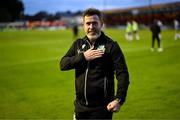 13 June 2025; Shamrock Rovers manager Stephen Bradley celebrates after the SSE Airtricity Men's Premier Division match between Shelbourne and Shamrock Rovers at Tolka Park in Dublin. Photo by Stephen McCarthy/Sportsfile