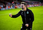 13 June 2025; Shamrock Rovers manager Stephen Bradley celebrates after the SSE Airtricity Men's Premier Division match between Shelbourne and Shamrock Rovers at Tolka Park in Dublin. Photo by Stephen McCarthy/Sportsfile