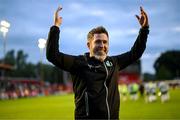 13 June 2025; Shamrock Rovers manager Stephen Bradley celebrates after the SSE Airtricity Men's Premier Division match between Shelbourne and Shamrock Rovers at Tolka Park in Dublin. Photo by Stephen McCarthy/Sportsfile