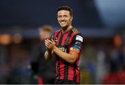 13 June 2025; Keith Buckley of Bohemians after his side's victory in the SSE Airtricity Men's Premier Division match between Cork City and Bohemians at Turner's Cross in Cork. Photo by Michael P Ryan/Sportsfile