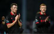 13 June 2025; Kieran Cruise of Drogheda United, left, and team-mate Shane Farrell after the SSE Airtricity Men's Premier Division match between St Patrick's Athletic and Drogheda United at Richmond Park in Dublin. Photo by Shauna Clinton/Sportsfile