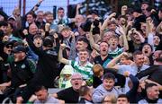 13 June 2025; (EDITORS NOTE: Image contains profanity) Shamrock Rovers supporters celebrate their second goal during the SSE Airtricity Men's Premier Division match between Shelbourne and Shamrock Rovers at Tolka Park in Dublin. Photo by Stephen McCarthy/Sportsfile