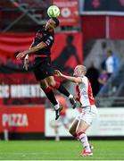 13 June 2025; Douglas James-Taylor of Drogheda United in action against Tom Grivosti of St Patrick's Athletic during the SSE Airtricity Men's Premier Division match between St Patrick's Athletic and Drogheda United at Richmond Park in Dublin. Photo by Shauna Clinton/Sportsfile