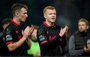13 June 2025; Shane Farrell of Drogheda United, centre, acknowledges supporters after the SSE Airtricity Men's Premier Division match between St Patrick's Athletic and Drogheda United at Richmond Park in Dublin. Photo by Shauna Clinton/Sportsfile