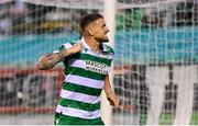 13 June 2025; Lee Grace of Shamrock Rovers celebrates after the SSE Airtricity Men's Premier Division match between Shelbourne and Shamrock Rovers at Tolka Park in Dublin. Photo by Stephen McCarthy/Sportsfile