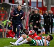 13 June 2025; Shelbourne manager Damien Duff reacts during the SSE Airtricity Men's Premier Division match between Shelbourne and Shamrock Rovers at Tolka Park in Dublin. Photo by Sam Barnes/Sportsfile